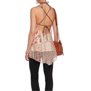 BAILEY 44 Toubakal Chiffon Halter Floral High Low Bohemian Cream Brown Leather M